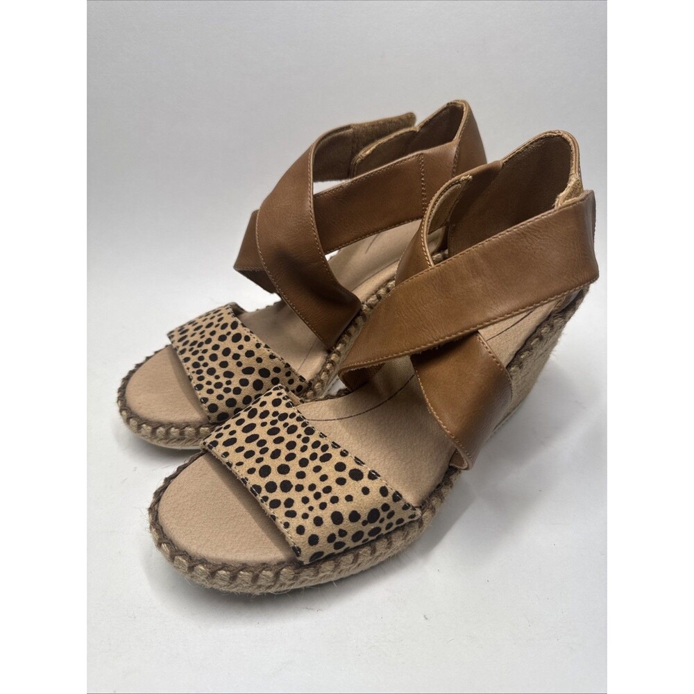 Dr Scholls Original Collection Tan Leather Animal Print Wedge Sandals Size 8.5